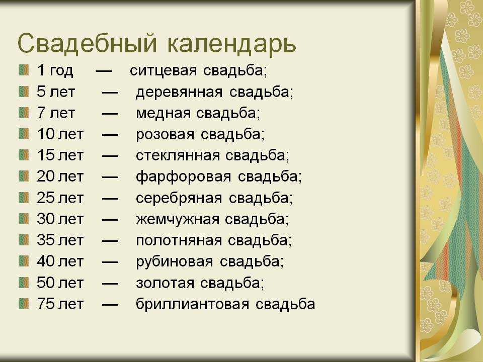 Названия свадебных годовщин. 35 - 100 лет со дня свадьбы